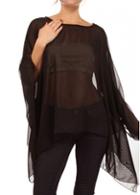 Rosewe Long Sleeve Chiffon Asymmetric Black Blouse