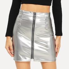 Shein Metallic Zip Front Skirt