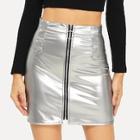 Shein Metallic Zip Front Skirt