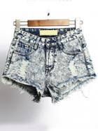 Shein Blue High Waist Fringe Ripped Denim Shorts