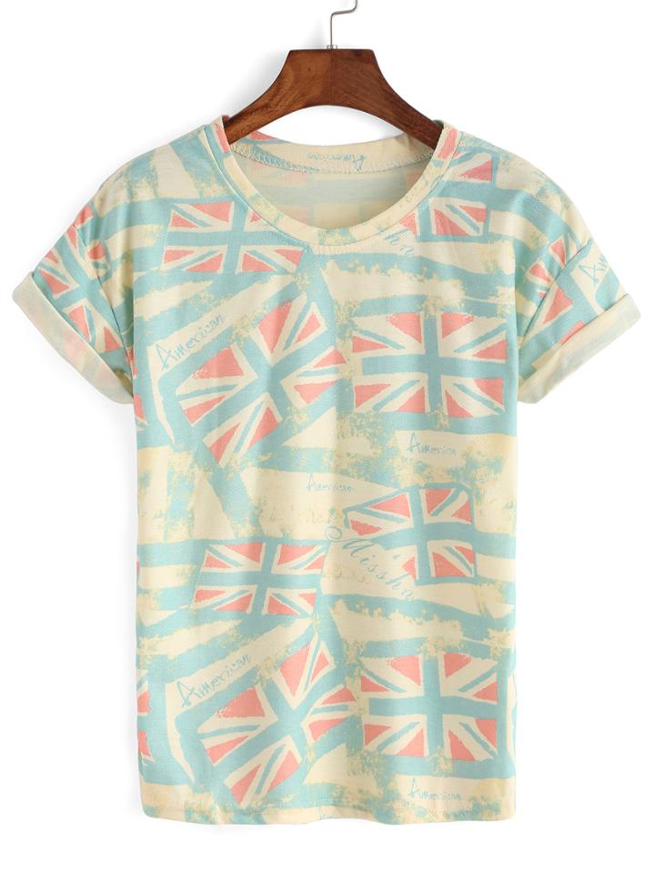Shein Multicolor Crew Neck Union Jack Print T-shirt