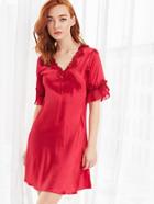 Shein Satin Crochet Trim Frill Cuff Nightdress