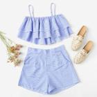 Shein Tiered Ruffle Pinstriped Cami Top With Shorts