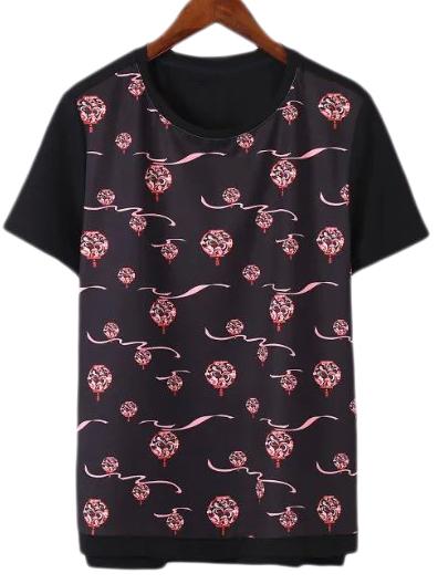Shein Multicolor Split Side Lantern Print Casual T-shirt