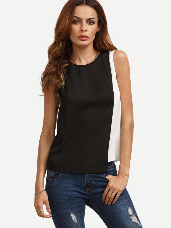 Shein Black And White Sleeveless Blouse