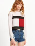 Shein Color Block Raglan Sleeve Crop Sweatshirt