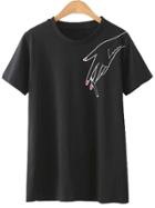 Shein Black Hand Cigarette Printed Casual T-shirt