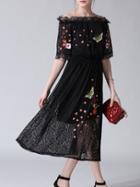 Shein Flowers Embroidered Sheer Lace Dress