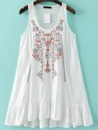 Shein White Embroidery Ruffle Hem Tank Dress