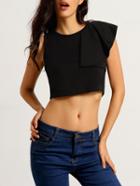 Shein Black Round Neck Ruffle Crop T-shirt