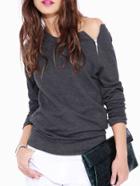 Shein Grey Long Sleeve With Zipper T-shirt