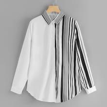 Shein Color Block Striped Collar Blouse