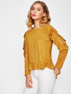 Shein Lace Panel Frill Trim Suede Tee