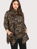 Shein Cowl Neck Hanky Hem Leopard T-shirt