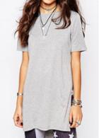 Rosewe Round Neck Double Slit Grey T Shirt