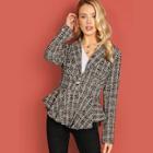 Shein Button Detail Peplum Tweed Coat