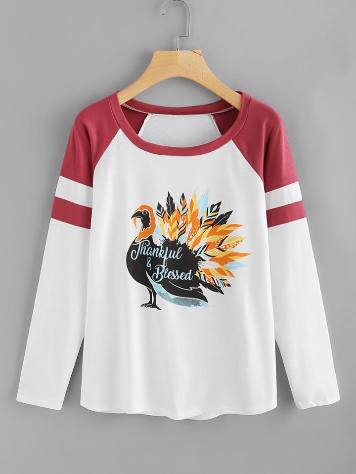 Shein Graphic Print Contrast Panel Raglan Tee