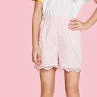 Shein Girls Lace Hem Eyelet Embroidered Shorts