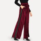Shein Frill Trim Tie Waist Velvet Palazzo Pants
