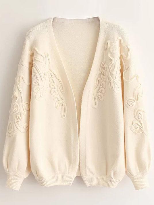 Shein Ivory Textured Drop Shoulder Lantern Sleeve Sweater Coat