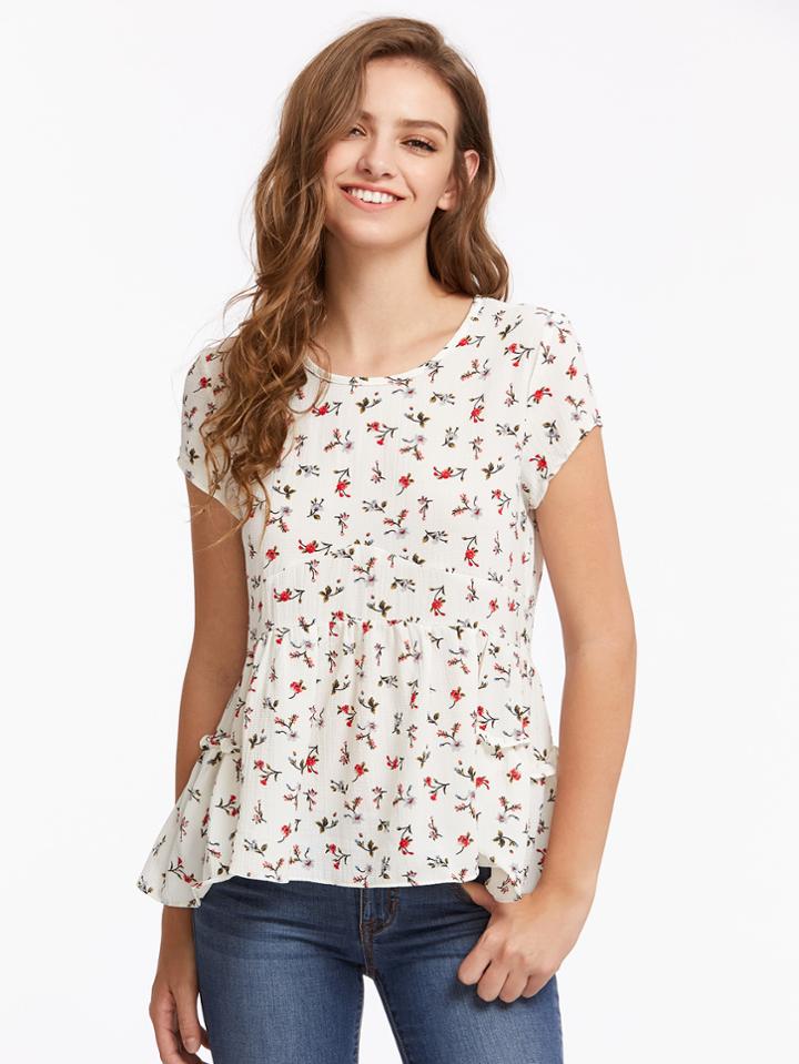 Shein Calico Print Frill Trim Tie Back Top