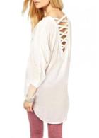 Rosewe Laconic V Neck Cutout Pattern Woman Shirt White