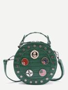 Shein Badge And Studded Design Round Crossbody Bag