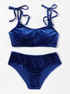 Shein Tie Shoulder Velvet Bikini Set