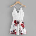 Shein Floral Print Contrast Lace Cami Dress