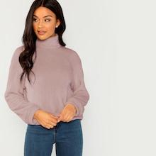 Shein High Neck Exposed Zip Back Teddy Pullover