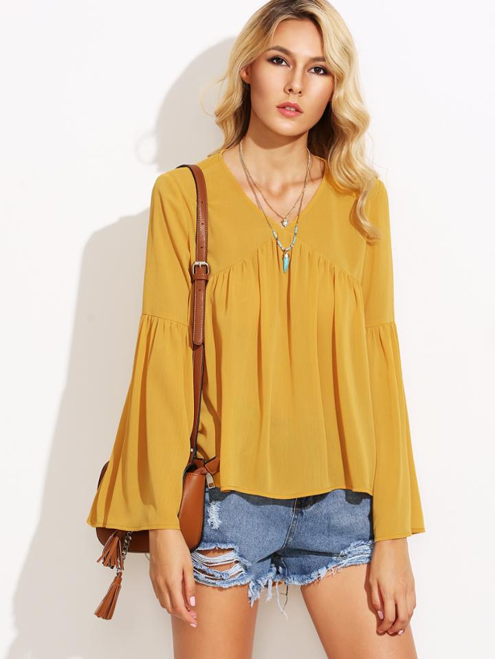 Shein Pleated Dip Hem Swing Smock Blouse