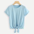 Shein Knotted Hem Rolled Cuff Tee