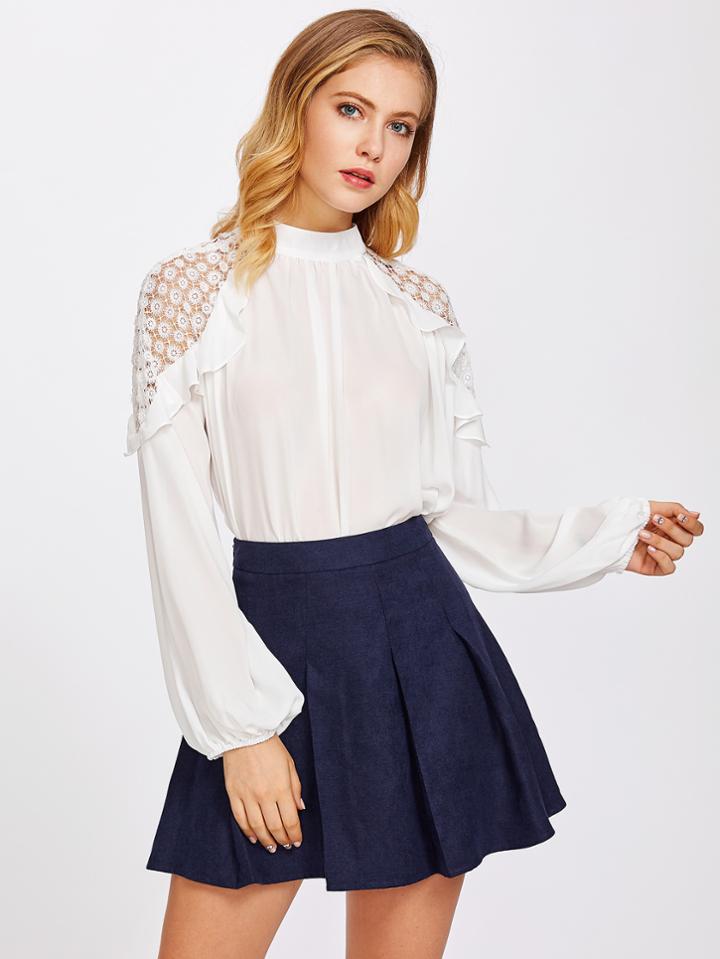 Shein Flounce Circle Lace Shoulder Top