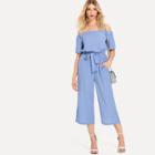 Shein Open-shoulder Tie Waist Wide Leg Jumpsuit