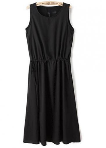 Rosewe Laconic Black Sleeveless Round Neck Dress For Woman