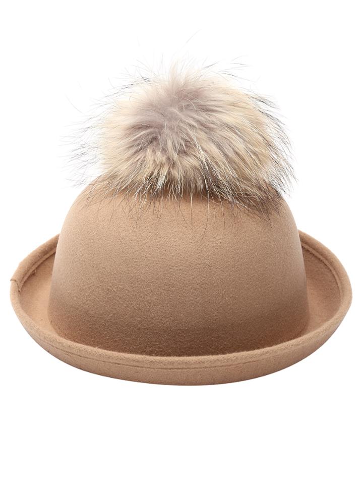 Shein Khaki Pom Pom Felt Bowler Hat