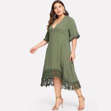 Shein Plus Solid Tassel Hem Dress