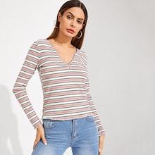 Shein V-cut Neck Striped Tee