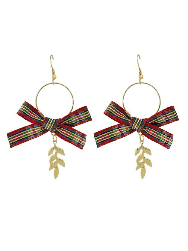 Shein Red Cloth Drop Earrings With Leaf Charms For Women