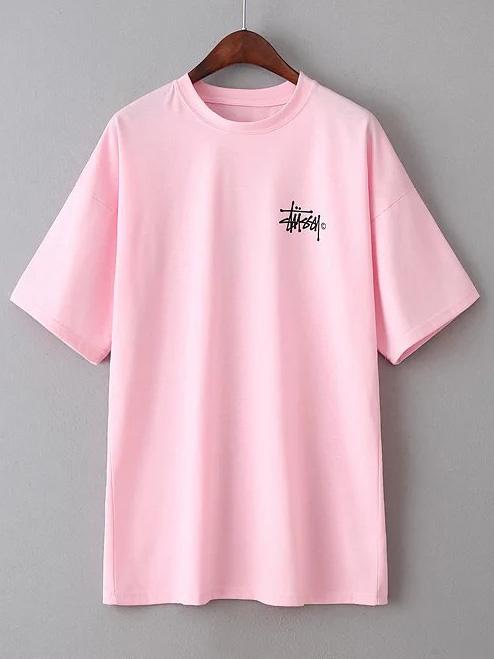Shein Pink Letter Print Short Sleeve T-shirt