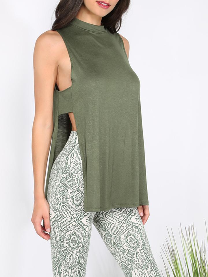 Shein Army Green Split Side Cutout Back Tank Top