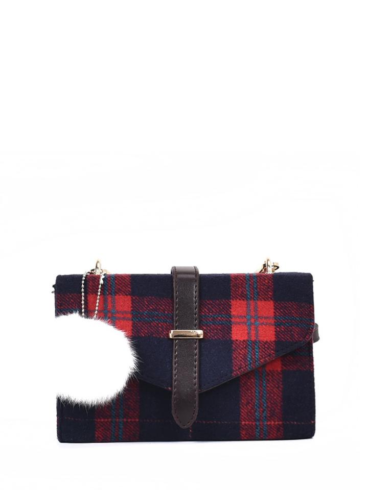 Shein Pom Pom Decor Plaid Shoulder Bag
