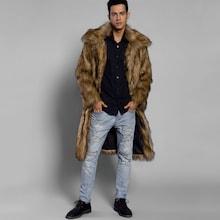 Shein Men Faux Fur Open Front Longline Coat