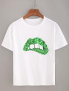 Shein Sequin Lip T-shirt - White