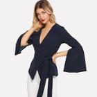 Shein Slit Sleeve Deep V Neck Wrap Coat