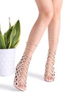 Shein Apricot Hollow Out Design Lace Up Stiletto Sandals