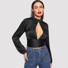 Shein Open Front Mock-neck Solid Top