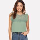 Shein Floral Lace Yoke Frilled Top