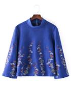 Shein Embroidered Flower Mock Neck Top