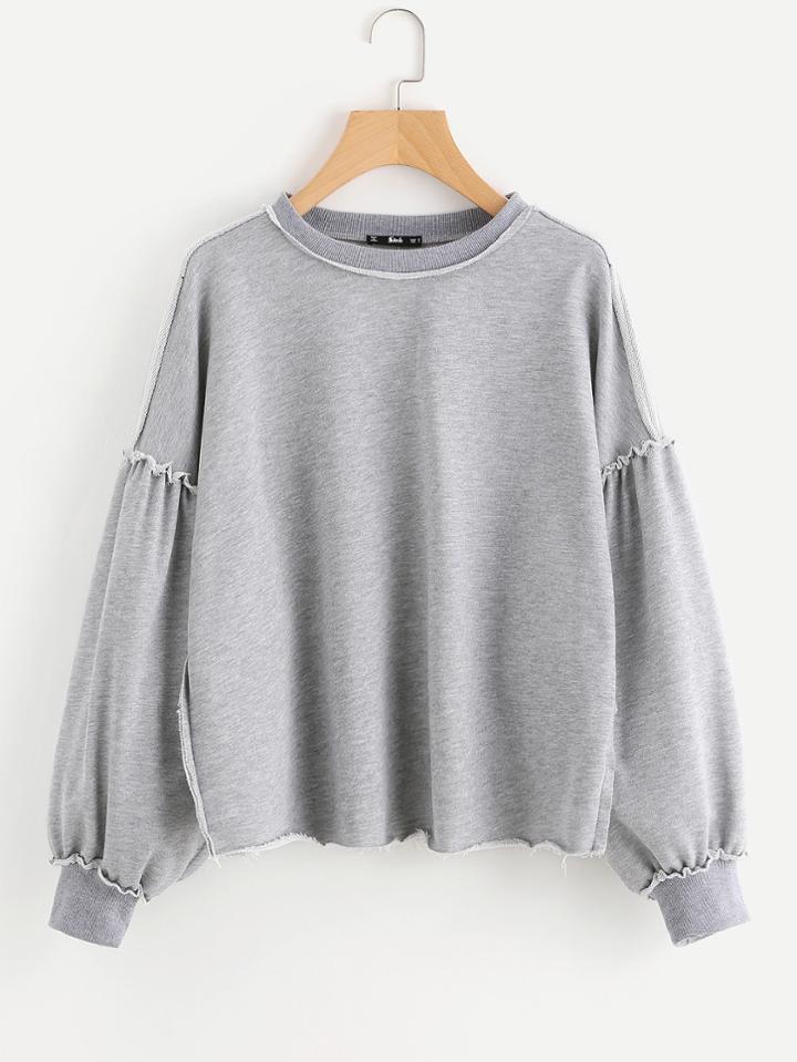 Shein Raw Edge Drop Shoulder Heather Knit Sweatshirt